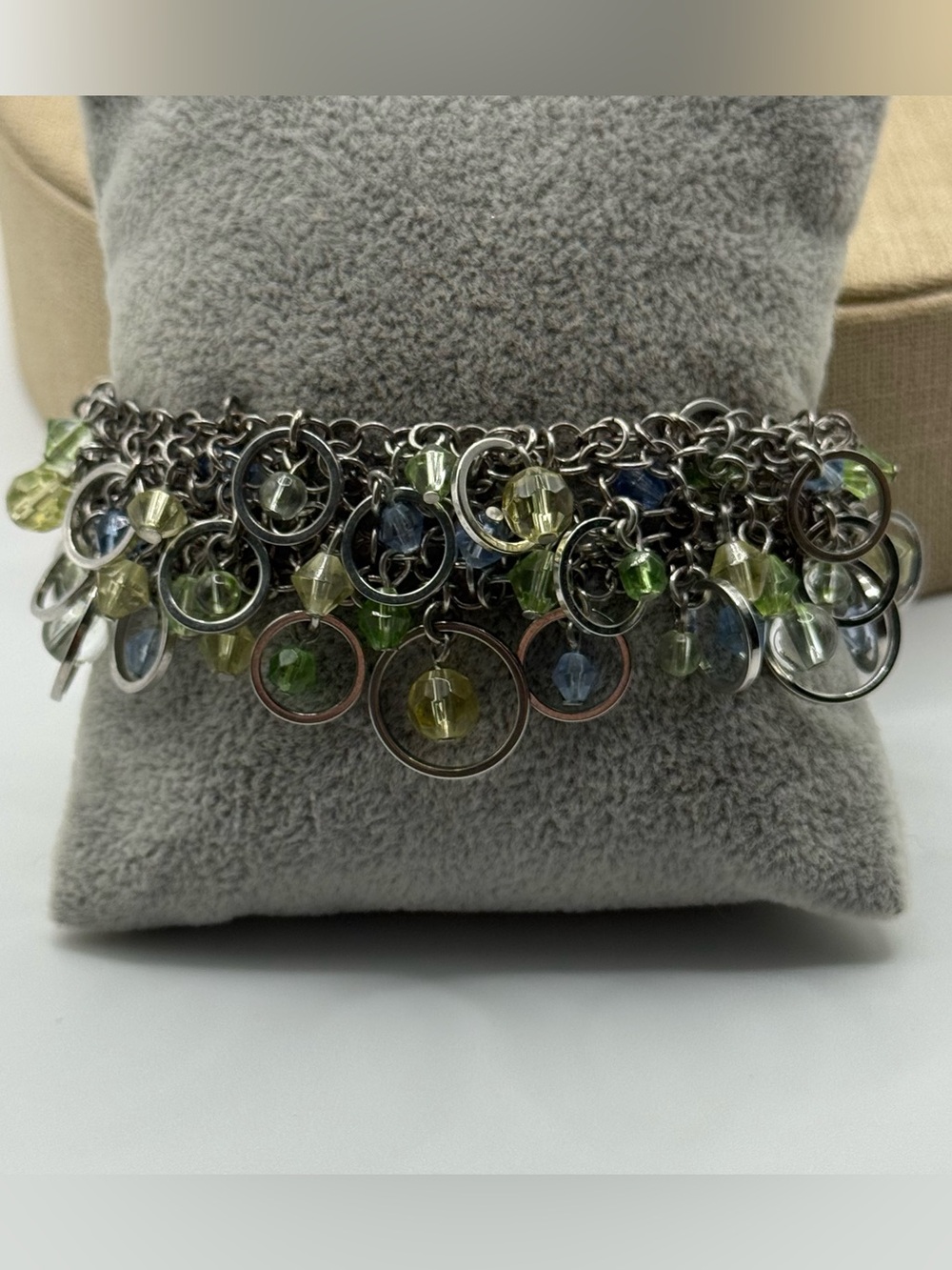 Multi-Chain Green and Blue Bead Charm Bracelet
